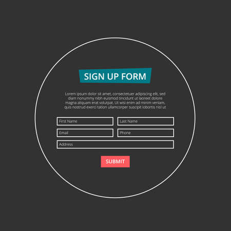 Sign up form in a flat design style on a black backgroundのイラスト素材
