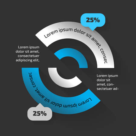 Circle vector chart with metal colors and shadow, placed on black backgroundのイラスト素材
