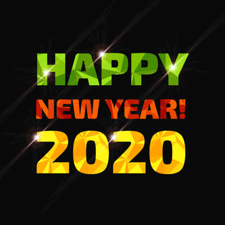 Happy new year 2020 low poly three dimensional sign on black background