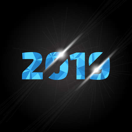 2019 year low poly three dimensional sign on black backgroundのイラスト素材