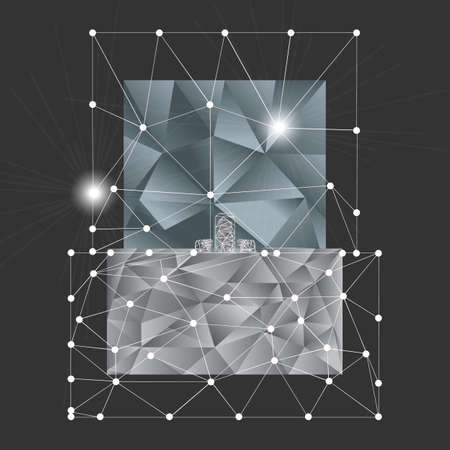 Low poly bathroom with mirror and water sink on the black backgroundのイラスト素材