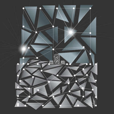 Low poly bathroom with mirror and water sink on the black backgroundのイラスト素材