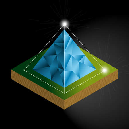 Low poly pyramid with the outline contour placed on the black backgroundのイラスト素材