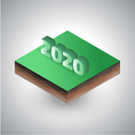 Isometric 2020 year sign on the piece of the soilのイラスト素材