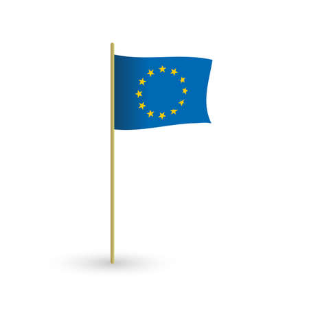 European Union waving vector flag with the flagpole on the white backgroundのイラスト素材