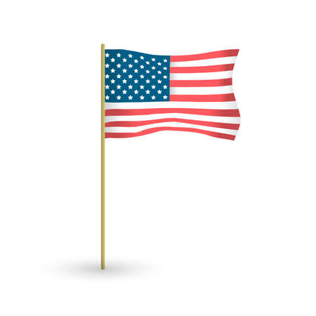 American waving vector flag with the flagpole on white backgroundのイラスト素材