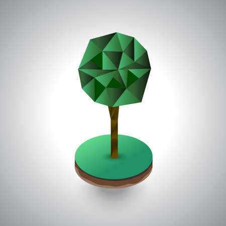 Isometric tree on the piece of the soil on the gray backgroundのイラスト素材