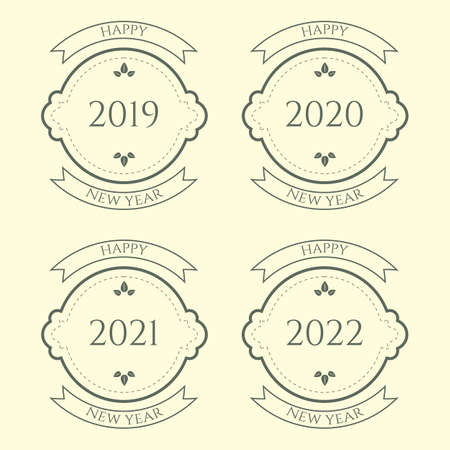 Happy new year vintage badges set on the beige background