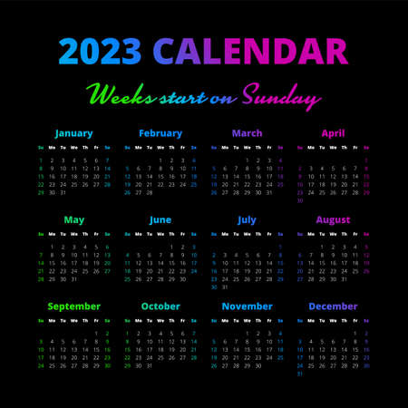 Simple 2023 year calendar on the black backgroundのイラスト素材