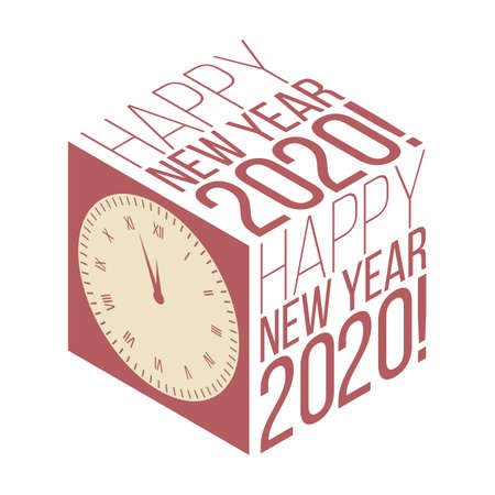 New Year 2020 isometric retro banner with clockのイラスト素材