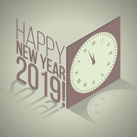 New Year 2019 isometric retro banner with clockのイラスト素材