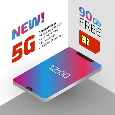 5g internet. Isometric promo illustration with the smartphoneのイラスト素材