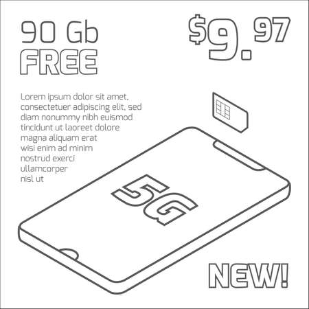 5g internet. Isometric outline promo illustration with the smartphone