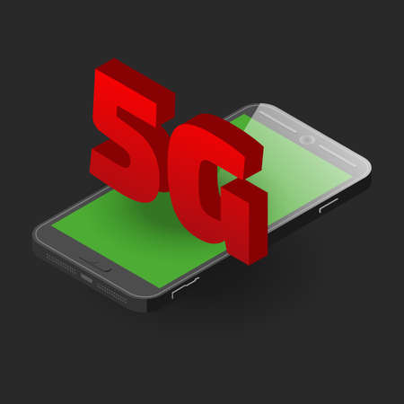 5g internet. Isometric promo illustration with the smartphone