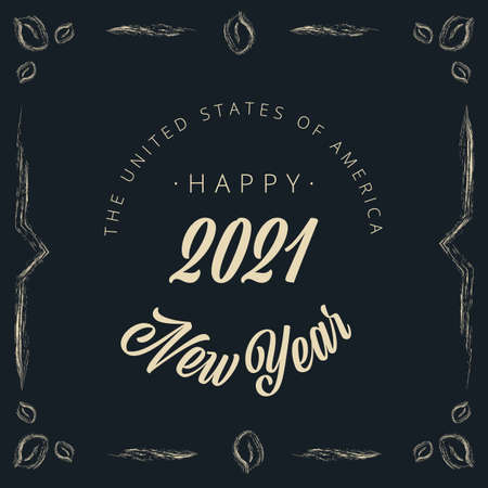 Happy New Year 2021 Vintage vignette banner - Vector illustrationのイラスト素材