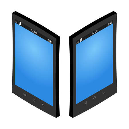 Isometric vector smartphone set. The black color case and the blue screenのイラスト素材