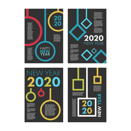 Happy new year A4 banners set on blackのイラスト素材