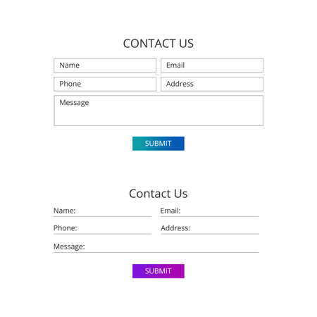 Contact form template. Web design forms set on the white backgroundのイラスト素材