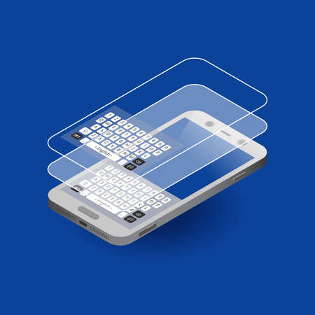 White isometric smartphone with keypad, top viewのイラスト素材