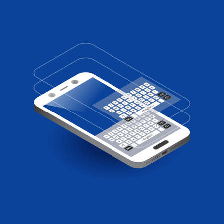 White isometric smartphone with keypad, top viewのイラスト素材