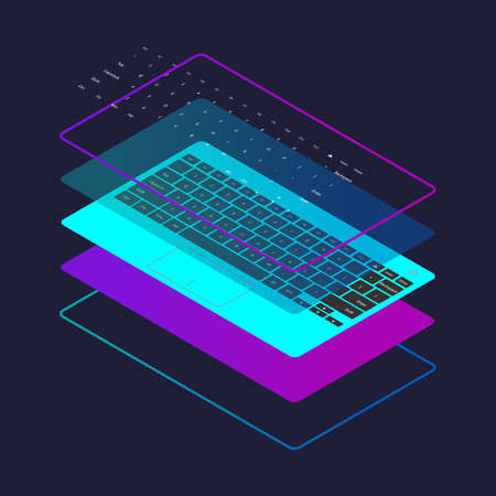 Isometric vector keyboards on the blue backgroundのイラスト素材