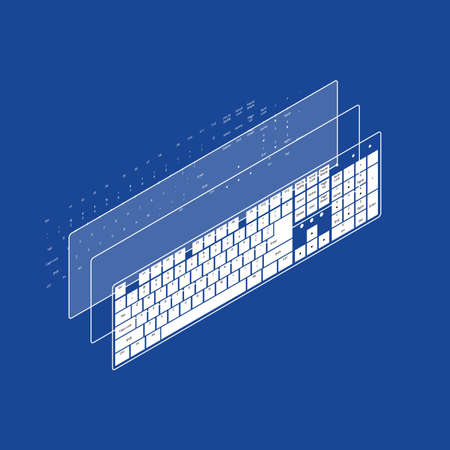 Solid and outline isometric keyboard on the blue backgroundのイラスト素材