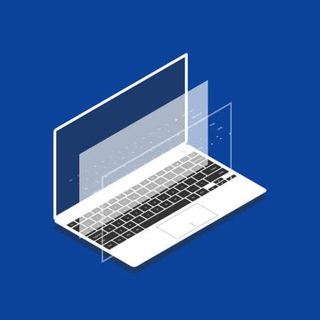 Isometric laptop futuristic illustration on the blue backgroundのイラスト素材