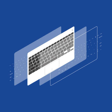 Solid and outline isometric keyboard on the blue backgroundのイラスト素材