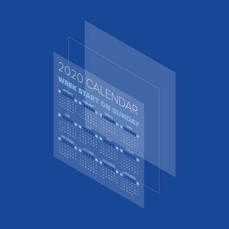 2020 new year isometric Calendar, start on Sundayのイラスト素材