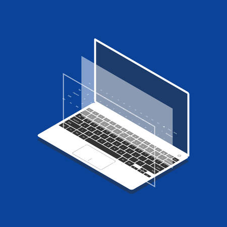 Isometric laptop futuristic illustration on the blue backgroundのイラスト素材