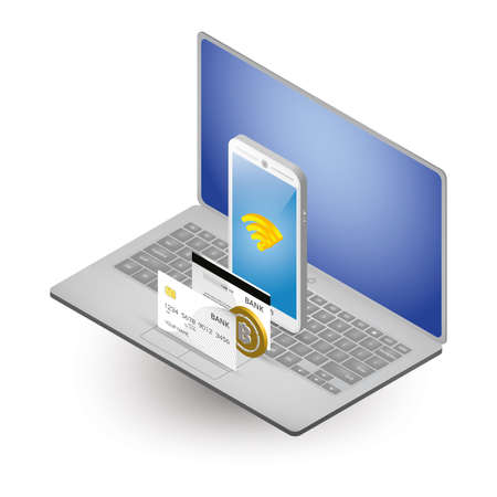 Concept of online shopping with Isometric Laptopのイラスト素材