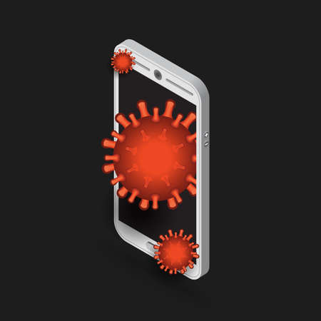Virus drops from the smartphone screen. Pandemic conceptのイラスト素材