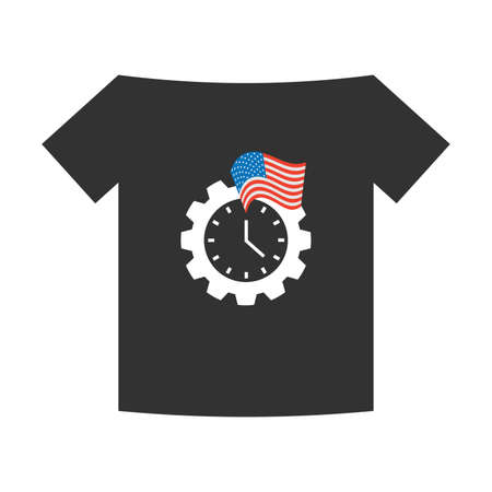 Black T-Shirt with the gear-shaped clock and USA flagのイラスト素材