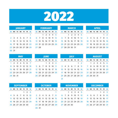 2022 Calendar with the weeks start on Sundayのイラスト素材