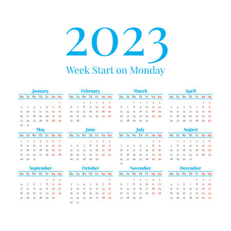 2023 Calendar with the weeks start on Mondayのイラスト素材