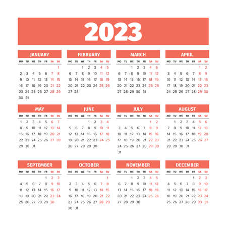 2023 Calendar with the weeks start on Mondayのイラスト素材