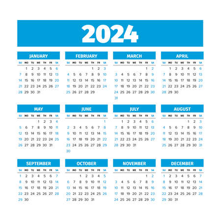 2024 Calendar with the weeks start on Sundayのイラスト素材