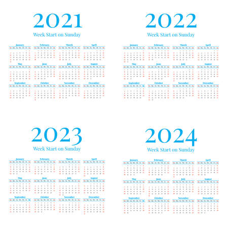 2021-2024 Calendar with the weeks start on Sundayのイラスト素材