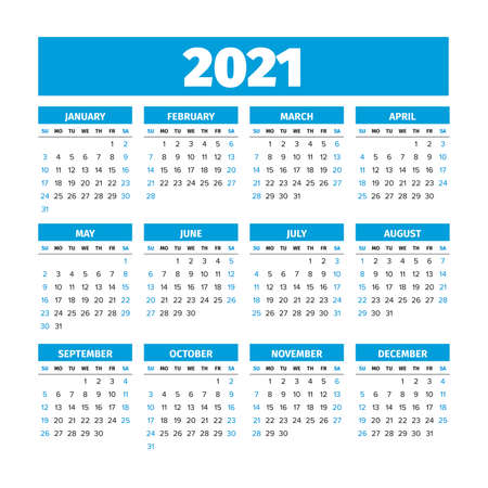 2021 Calendar with the weeks start on Sundayのイラスト素材