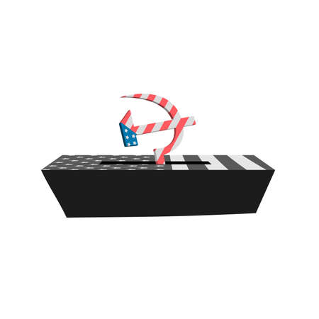 Coffin as a ballot box with the hammer and stick based on the American flag textureのイラスト素材