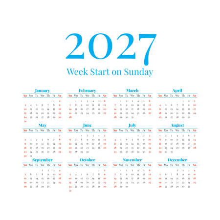 2027 Calendar with the weeks start on Sundayのイラスト素材