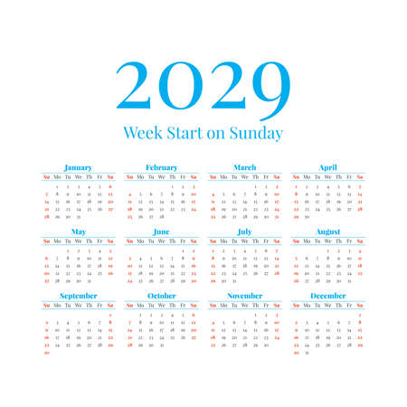 2029 Calendar with the weeks start on Sundayのイラスト素材