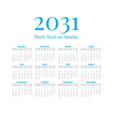 2031 Calendar with the weeks start on Sundayのイラスト素材