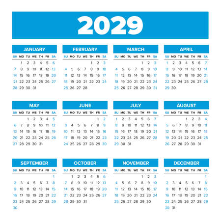 2029 Simple vector calendar. Weeks start on Sundayのイラスト素材