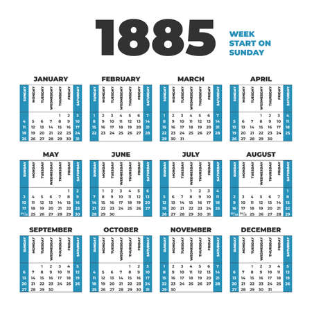 1885 year vector calendar. Weeks start on Sundayのイラスト素材