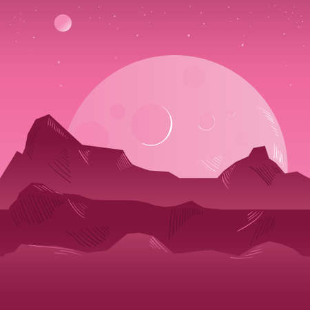 Planet surface background. Vector illustration with mountains.のイラスト素材