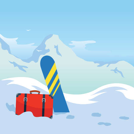 Winter tourism. Snowboarding in the mountains. Vector background for your design.のイラスト素材