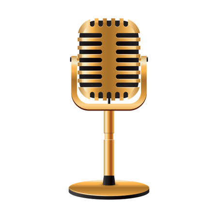 Gold retro microphone isolated on white background. Vector illustration.のイラスト素材