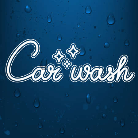 Car wash modern lettering on blue background with water drops. Vector element for your poster, flyer decoration.のイラスト素材