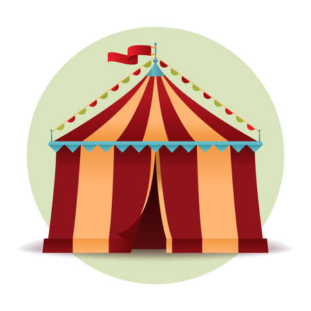 Circus tent icon isolated on white background. Vintage circus marquee in flat style. Colorful illustration for your design. Vector eps 10.のイラスト素材